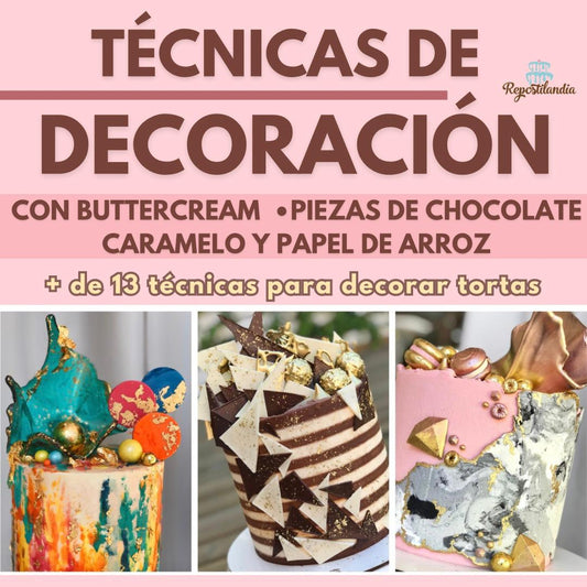 Clase de Técnicas variadas de decoración de tortas con buttercream, piezas de chocolate, caramelo y papel de arroz